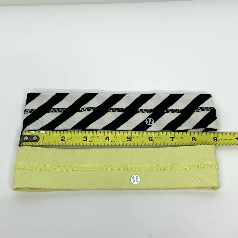 Lululemon Black & White Stripe & Lemon Yellow + Zara Boho String Headband Lot
